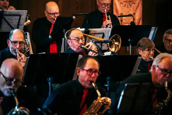 Matthew Eisenberg, Cliff Smith, and Evelyn Stevens on trombone